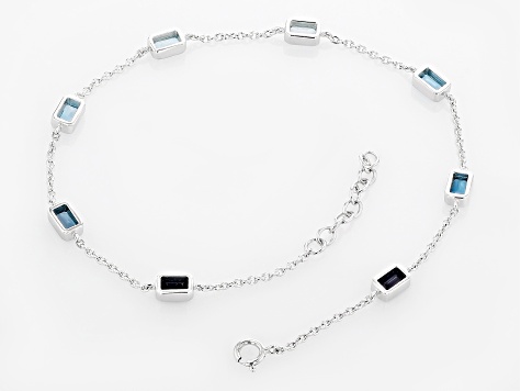 Multi-Gemstone Rhodium Over Sterling Silver Anklet 2.56ctw