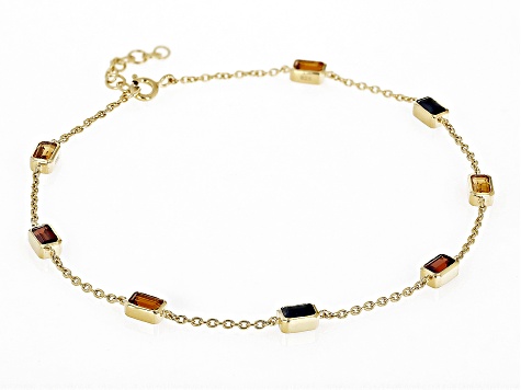 Multi-Color Multi-Gemstone 18k Yellow Gold Over Sterling Silver Anklet 2.91ctw