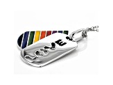 Multi-Color Enamel Rhodium Over Sterling Silver 2 Piece Overlay "Love" Dog Tags With Chain