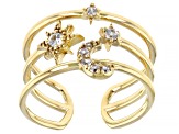 Round White Zircon 18k Yellow Gold Over Sterling Silver Orbital open Cuff Ring 0.17ctw