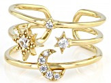 Round White Zircon 18k Yellow Gold Over Sterling Silver Orbital open Cuff Ring 0.17ctw