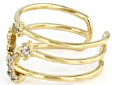 Round White Zircon 18k Yellow Gold Over Sterling Silver Orbital open Cuff Ring 0.17ctw