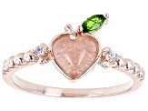 Rose Quartz with Chrome Diopside And White Zircon 18k Rose Gold Over Silver Peach Ring 0.13ctw