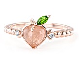 Rose Quartz with Chrome Diopside And White Zircon 18k Rose Gold Over Silver Peach Ring 0.13ctw