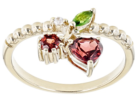 Red Garnet with Chrome Diopside & White Zircon 18k Yellow Gold Over Silver Cherry Ring 0.67ctw