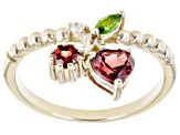 Red Garnet with Chrome Diopside & White Zircon 18k Yellow Gold Over Silver Cherry Ring 0.67ctw