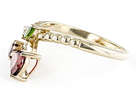 Red Garnet with Chrome Diopside & White Zircon 18k Yellow Gold Over Silver Cherry Ring 0.67ctw