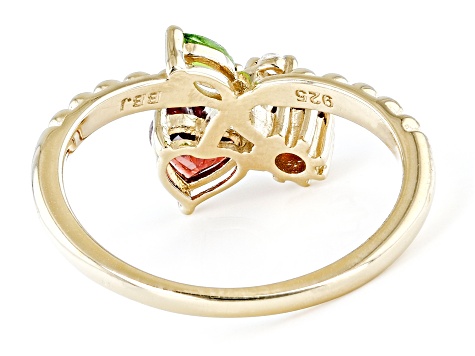 Red Garnet with Chrome Diopside & White Zircon 18k Yellow Gold Over Silver Cherry Ring 0.67ctw
