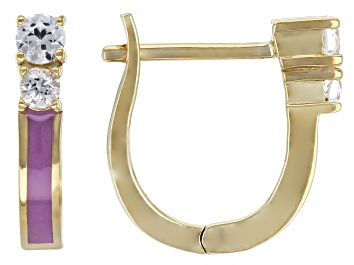 Picture of White Lab Created Sapphire With Lavender Enamel 18k Yellow Gold Over Silver Earrings 0.36ctw