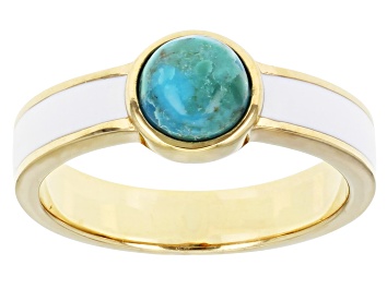 Picture of Blue Turquoise 18k Yellow Gold Over Sterling Silver Solitaire Ring