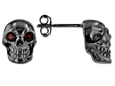 Red Garnet Black Rhodium Over Brass Skull Stud Earrings 0.30ctw