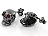 Red Garnet Black Rhodium Over Brass Skull Stud Earrings 0.30ctw