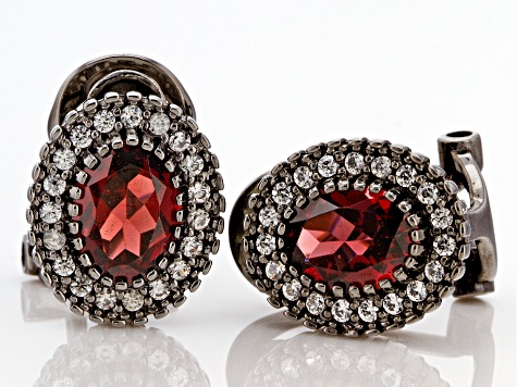 Red Garnet, Black Rhodium Over Sterling Silver Clip-On Earrings 3.58ctw