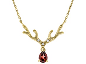 Red Vermelho Garnet™ And White Zircon 18K Yellow Gold Over Silver Reindeer Necklace 0.81ctw