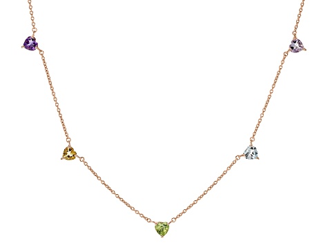 2.02ctw Heart Shape Multi-Gemstone 18k Rose Gold Over Sterling Silver Station Necklace
