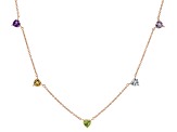 2.02ctw Heart Shape Multi-Gemstone 18k Rose Gold Over Sterling Silver Station Necklace