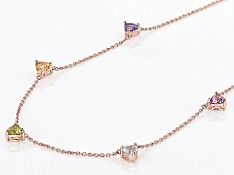 2.02ctw Heart Shape Multi-Gemstone 18k Rose Gold Over Sterling Silver Station Necklace