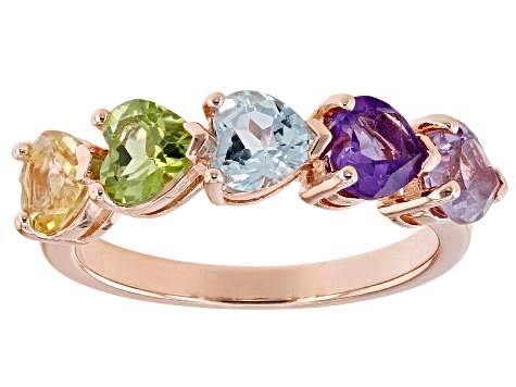 2.31ctw Heart Shape Multi-Gemstone 18k Rose Gold Over Sterling Silver Ring