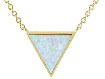 Picture of White Lab Created Opal 18k Yellow Gold Over Sterling Silver Triangle Necklace