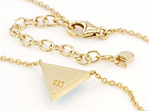 White Lab Created Opal 18k Yellow Gold Over Sterling Silver Triangle Necklace