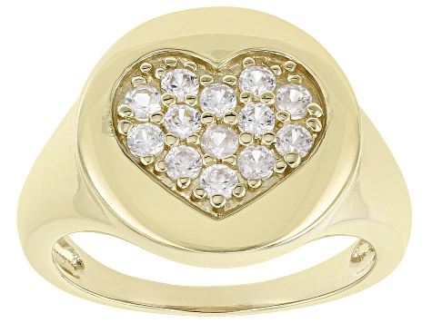 White Zircon 18K Yellow Gold Over Sterling Silver Heart Ring 0.60ctw ...