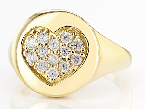 White Zircon 18K Yellow Gold Over Sterling Silver Heart Ring 0.60ctw