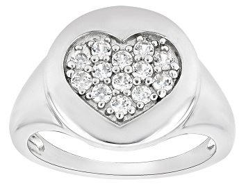Picture of White Zircon Rhodium Over Sterling Silver Heart Ring .60ctw