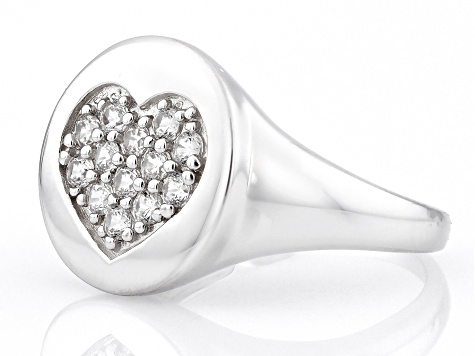 White Zircon Rhodium Over Sterling Silver Heart Ring .60ctw