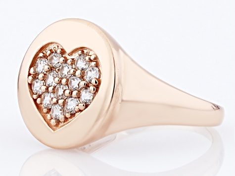 White Zircon 18k Rose Gold Over Sterling Silver Heart Ring .60ctw