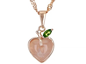 Pink Rose Quartz 18k Rose Gold Over Sterling Silver Peach Pendant With Chain 0.09ct