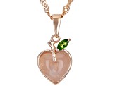 Pink Rose Quartz 18k Rose Gold Over Sterling Silver Peach Pendant With Chain 0.09ct