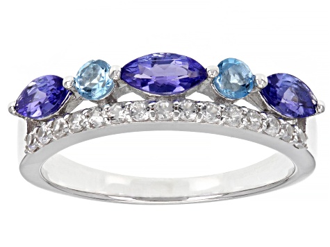 Blue Tanzanite Rhodium Over Sterling Silver Band Ring 1.15ctw