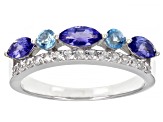 Blue Tanzanite Rhodium Over Sterling Silver Band Ring 1.15ctw