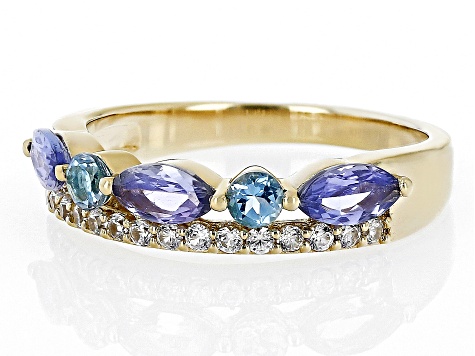 Blue Tanzanite 18k Yellow Gold Over Sterling Silver Ring 1.15ctw