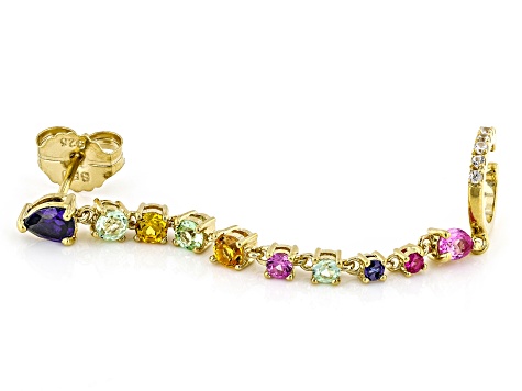 Multi Color Lab Sapphire, Lab Ruby & White Zircon 18k Yellow Gold Over Silver Earring 1.29ctw