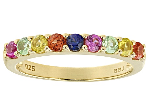 Multi Color Lab Created Sapphire 18k Yellow Gold Over Sterling Silver Band Ring 0.63ctw