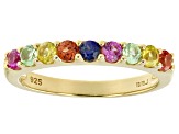 Multi Color Lab Created Sapphire 18k Yellow Gold Over Sterling Silver Band Ring 0.63ctw