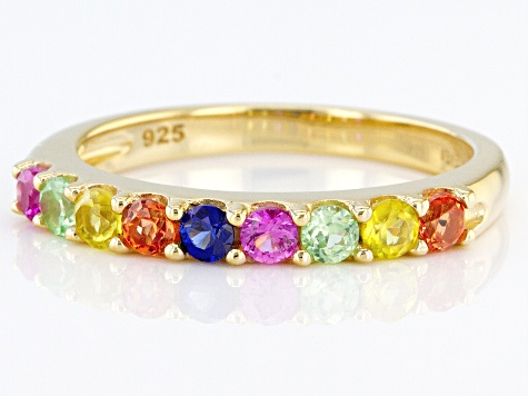 Multi Color Lab Created Sapphire 18k Yellow Gold Over Sterling Silver Band Ring 0.63ctw