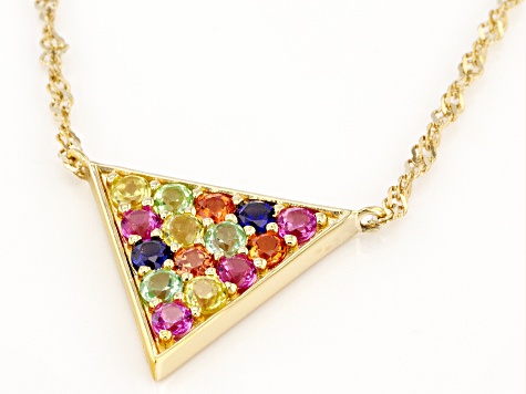 Multi Color Lab Created Sapphire 18k Yellow Gold Over Sterling Silver Necklace 1.01ctw