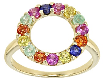 Picture of Multi Color Lab Created Sapphire 18k Yellow Gold Over Sterling Silver Ring 1.01ctw