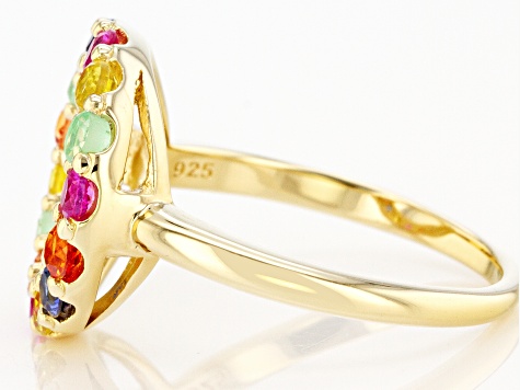 Multi Color Lab Created Sapphire 18k Yellow Gold Over Sterling Silver Ring 1.01ctw
