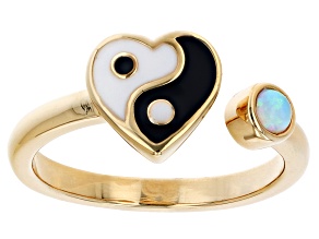 Lab Created White Opal And Enamel 18k Yellow Gold Over Sterling Silver Ring 0.05ctw