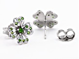 Green Chrome Diopside Rhodium Over Sterling Silver Four Leaf Clover Stud Earrings 0.62ctw