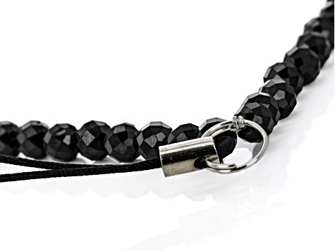 Black Spinel Beaded Stainless Steel Phone Wrist Strap