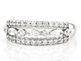 White Zircon Rhodium Over Sterling Silver 3-Row Ring 0.97ctw