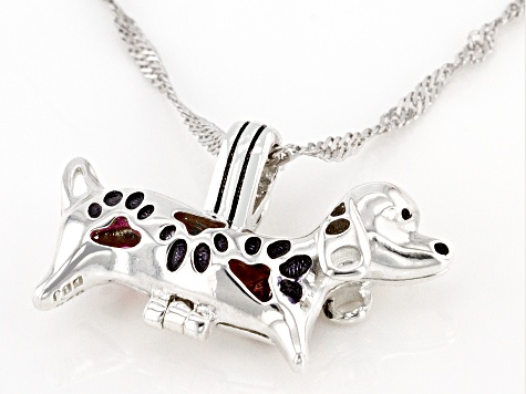Multi-Color Lab Created Sapphire Sterling Silver Dog Prayer Box Pendant With Chain .60ctw