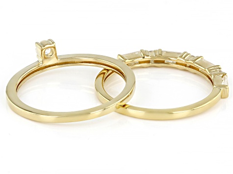 White Zircon 18k Yellow Gold Over Sterling Silver Stackable Rings Set Of 2 0.79ctw