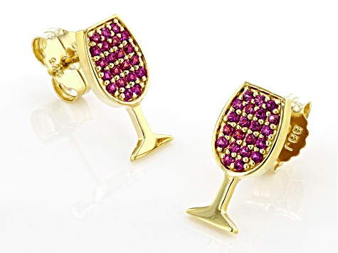 Red Lab Created Ruby 18k Yellow Gold Over Sterling Silver Wine Stud Earrings