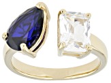 Blue Lab Created Sapphire 18k Yellow Gold Over Sterling Silver Ring 4.00ctw