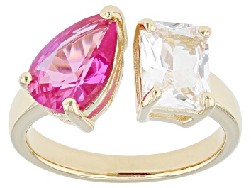 Picture of Pink Lab Created Sapphire 18k Yellow Gold Over Sterling Silver Ring 4.00ctw